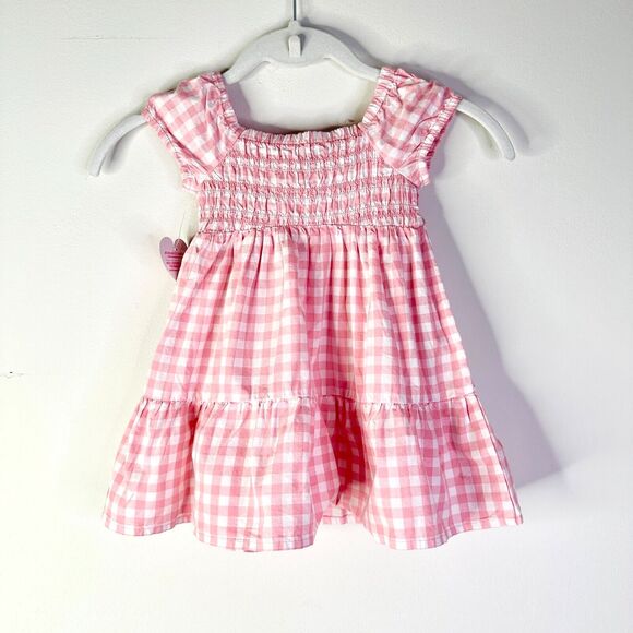 THE CHILDREN'S PLACE Dress Girls 18-24 Pink Cotton Smocked Gingham Babydoll NWT - Picture 2 of 6